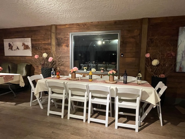Event Table With Pink Sequins And Floral Decor