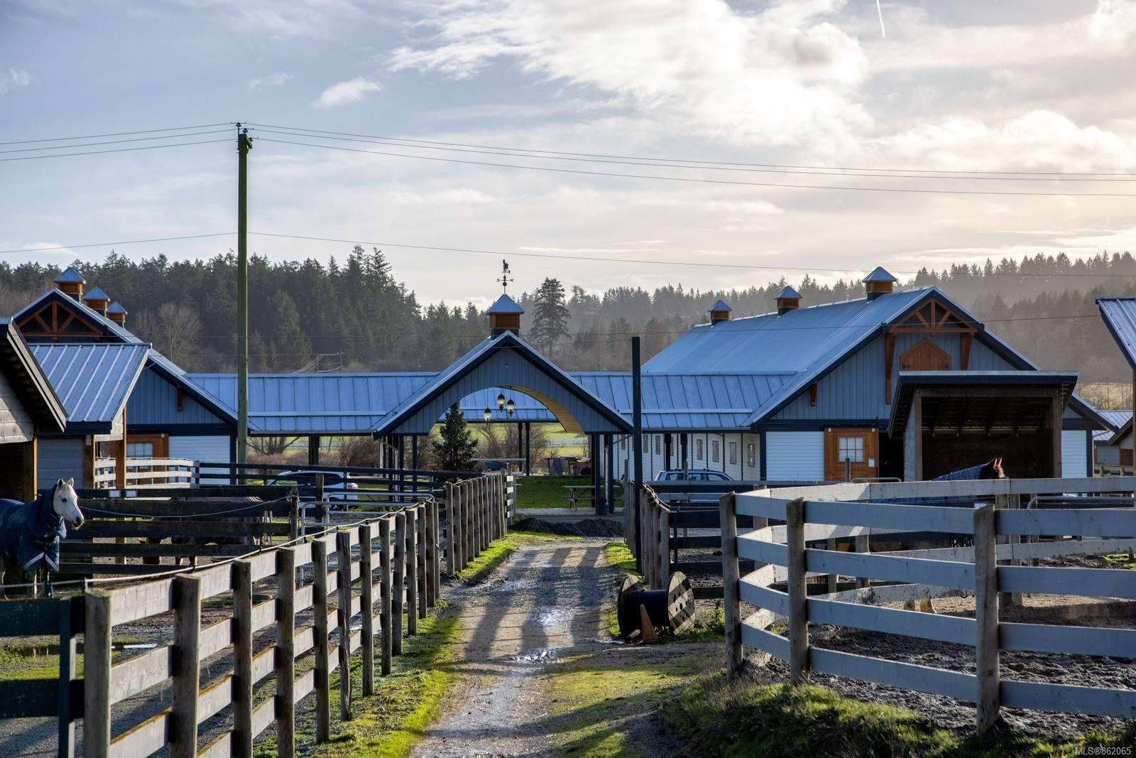 Horse Farm With Blue Roof Barns